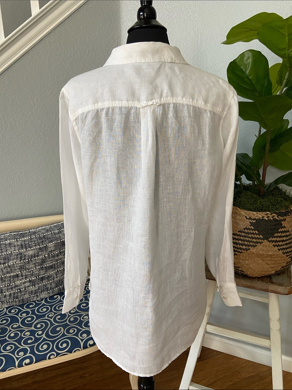 Talbots White Linen Button-Front Tunic - Picture 6 of 8
